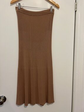 Babaton Ribbed Knit Midi Slip Skirt / Column Skirt in Camel